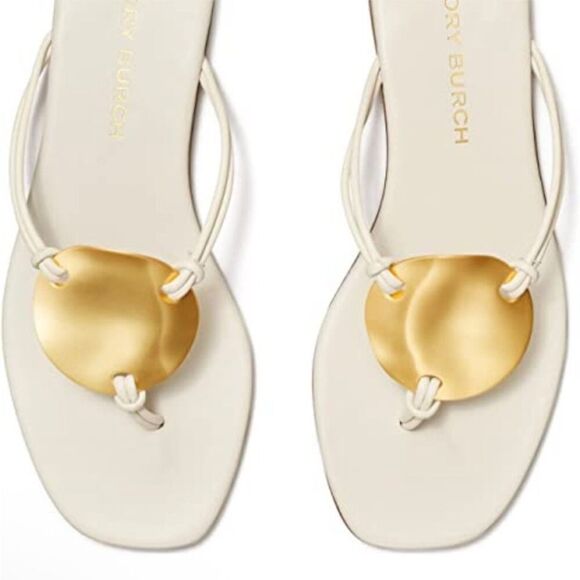 Tory Burch Patos Ivory Off White Gold Disk Flip Flop Flat Sandals size US 8 - Picture 4 of 12